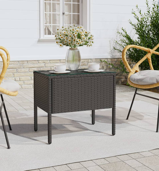 Beistelltisch Schwarz 53x37x48 cm Poly Rattan und Hartglas