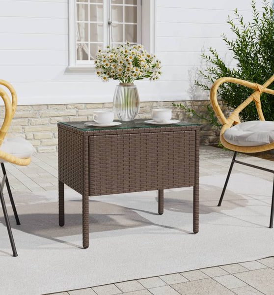 Beistelltisch Braun 53x37x48 cm Poly Rattan und Hartglas