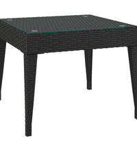 Beistelltisch Schwarz 50x50x38 cm Poly Rattan und Hartglas