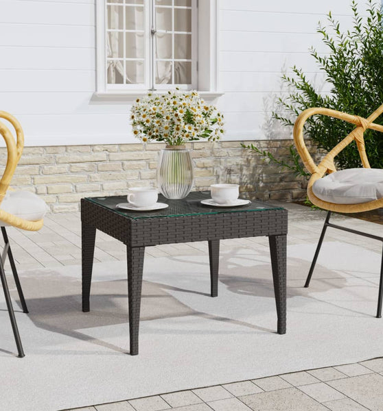Beistelltisch Schwarz 50x50x38 cm Poly Rattan und Hartglas