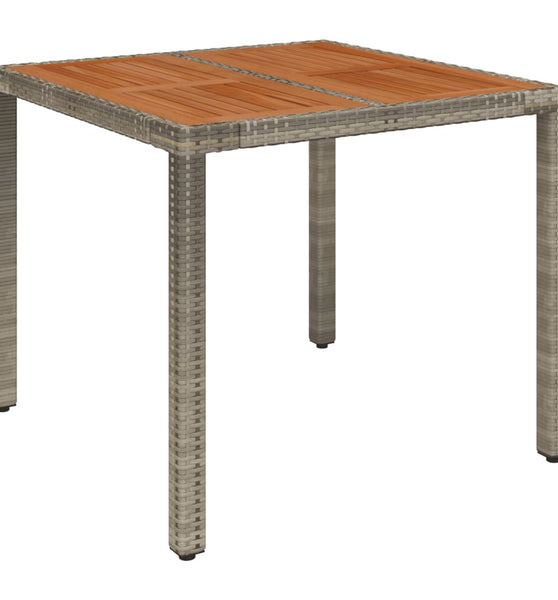 Gartentisch mit Holzplatte Grau 90x90x75 cm Poly Rattan