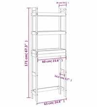 Toilettenregal Grau 63x26x171 cm Massivholz Kiefer