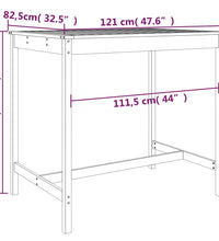 Gartentisch Grau 121x82,5x110 cm Massivholz Kiefer