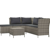 4-tlg. Garten-Lounge-Set mit Kissen Grau Poly Rattan