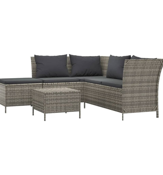 4-tlg. Garten-Lounge-Set mit Kissen Grau Poly Rattan