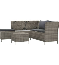 4-tlg. Garten-Lounge-Set mit Kissen Grau Poly Rattan