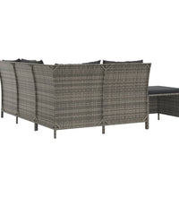 4-tlg. Garten-Lounge-Set mit Kissen Grau Poly Rattan