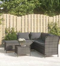 4-tlg. Garten-Lounge-Set mit Kissen Grau Poly Rattan