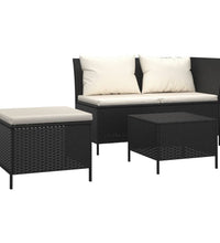 3-tlg. Garten-Lounge-Set mit Kissen Schwarz Poly Rattan