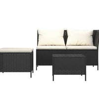 3-tlg. Garten-Lounge-Set mit Kissen Schwarz Poly Rattan