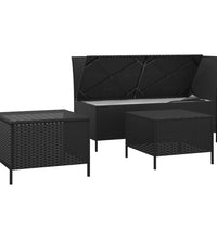 3-tlg. Garten-Lounge-Set mit Kissen Schwarz Poly Rattan