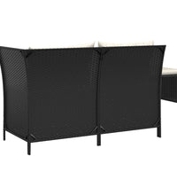 3-tlg. Garten-Lounge-Set mit Kissen Schwarz Poly Rattan