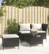 3-tlg. Garten-Lounge-Set mit Kissen Schwarz Poly Rattan