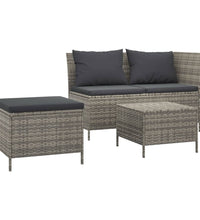 3-tlg. Garten-Lounge-Set mit Kissen Grau Poly Rattan