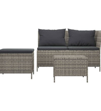 3-tlg. Garten-Lounge-Set mit Kissen Grau Poly Rattan