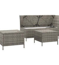 3-tlg. Garten-Lounge-Set mit Kissen Grau Poly Rattan