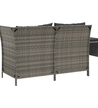 3-tlg. Garten-Lounge-Set mit Kissen Grau Poly Rattan