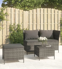 3-tlg. Garten-Lounge-Set mit Kissen Grau Poly Rattan