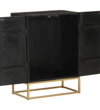 Sideboard Schwarz 55x34x75 cm Massivholz Mango und Eisen