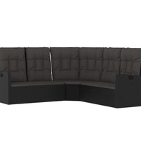 Ecksofa mit Liegefunktion und Kissen Schwarz Poly Rattan