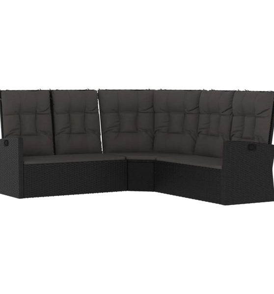 Ecksofa mit Liegefunktion und Kissen Schwarz Poly Rattan