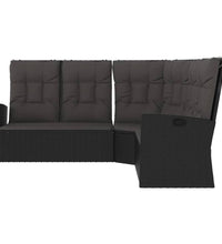 Ecksofa mit Liegefunktion und Kissen Schwarz Poly Rattan