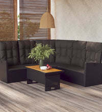 Ecksofa mit Liegefunktion und Kissen Schwarz Poly Rattan
