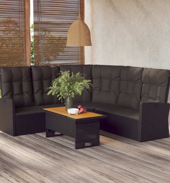 Ecksofa mit Liegefunktion und Kissen Schwarz Poly Rattan