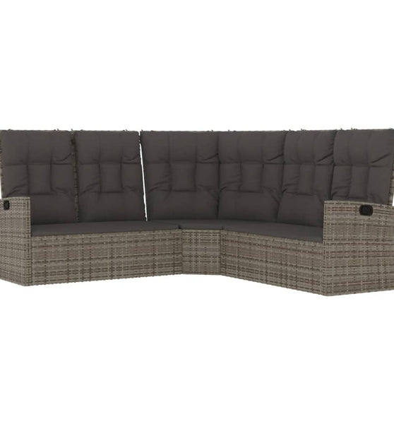 Ecksofa mit Liegefunktion und Kissen Grau Poly Rattan
