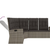 Ecksofa mit Liegefunktion und Kissen Grau Poly Rattan