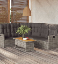 Ecksofa mit Liegefunktion und Kissen Grau Poly Rattan