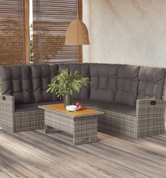 Ecksofa mit Liegefunktion und Kissen Grau Poly Rattan