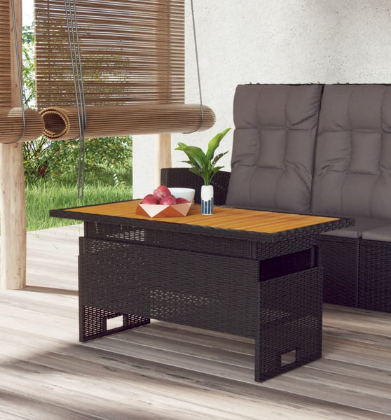 Gartentisch Schwarz 100x50x43/63 cm Akazienholz & Poly Rattan