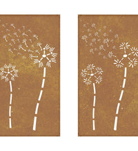 2-tlg. Garten-Wanddeko 105x55 cm Cortenstahl Blumen-Design