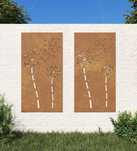 2-tlg. Garten-Wanddeko 105x55 cm Cortenstahl Blumen-Design