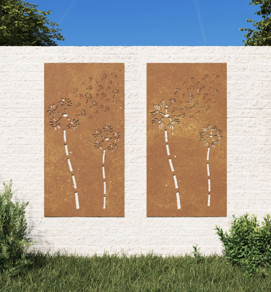 2-tlg. Garten-Wanddeko 105x55 cm Cortenstahl Blumen-Design