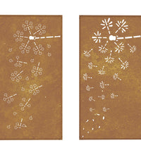 2-tlg. Garten-Wanddeko 105x55 cm Cortenstahl Blumen-Design