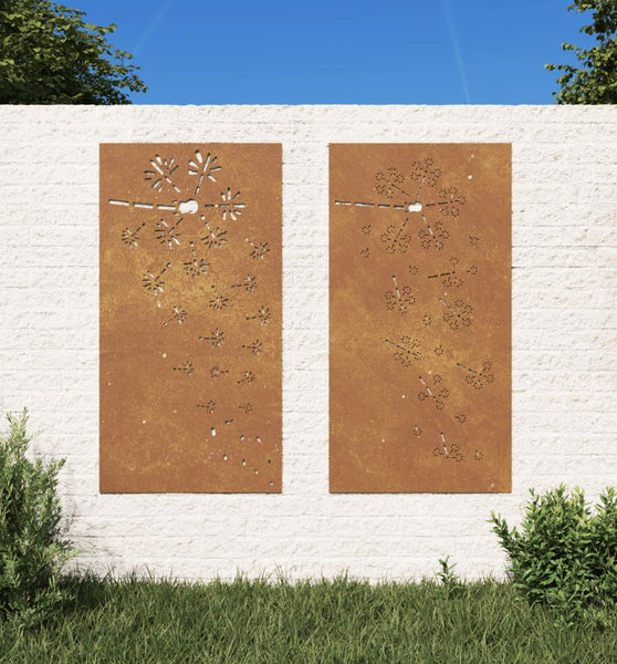 2-tlg. Garten-Wanddeko 105x55 cm Cortenstahl Blumen-Design