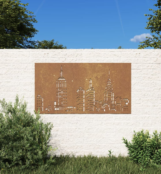 Garten-Wanddeko 105x55 cm Cortenstahl Skyline-Design
