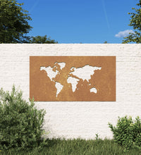 Garten-Wanddeko 105x55 cm Cortenstahl Weltkarten-Design
