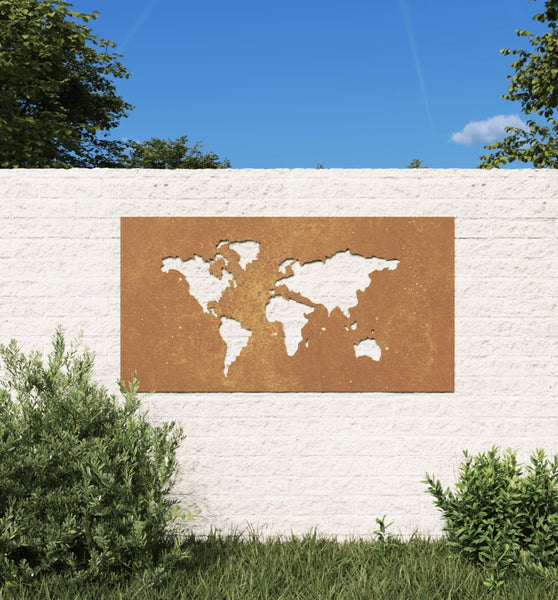 Garten-Wanddeko 105x55 cm Cortenstahl Weltkarten-Design