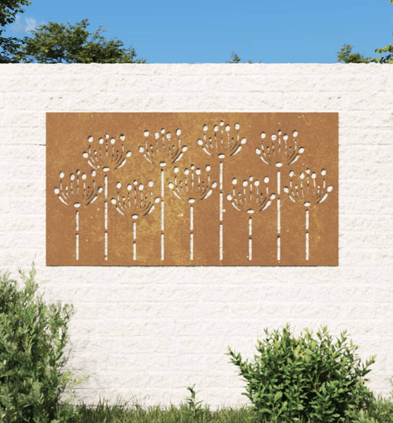 Garten-Wanddeko 105x55 cm Cortenstahl Blumen-Design