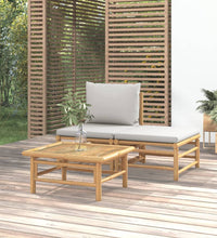 3-tlg. Garten-Lounge-Set mit Hellgrauen Kissen Bambus