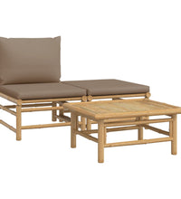 3-tlg. Garten-Lounge-Set mit Taupe Kissen Bambus