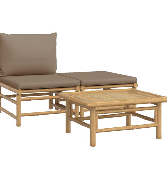 3-tlg. Garten-Lounge-Set mit Taupe Kissen Bambus