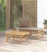 3-tlg. Garten-Lounge-Set mit Taupe Kissen Bambus