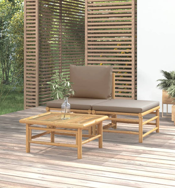 3-tlg. Garten-Lounge-Set mit Taupe Kissen Bambus