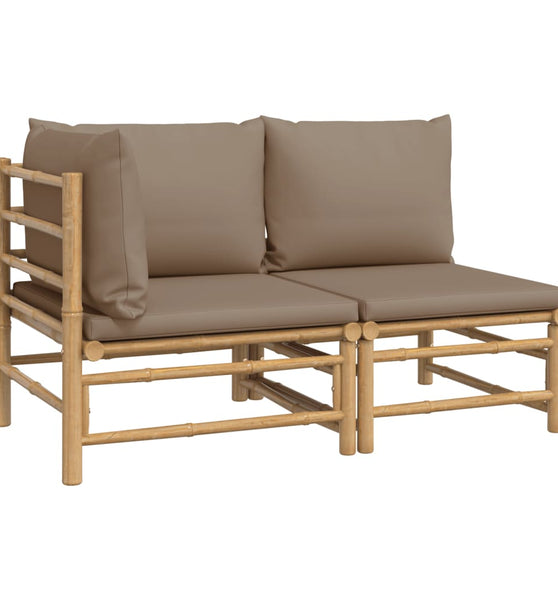 2-tlg. Garten-Lounge-Set mit Taupe Kissen Bambus