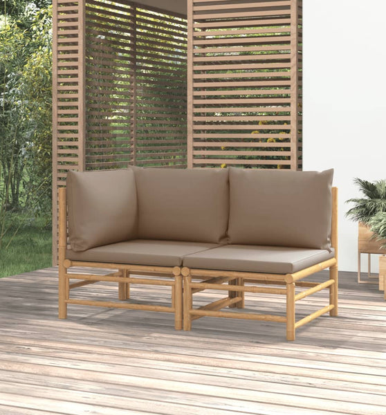 2-tlg. Garten-Lounge-Set mit Taupe Kissen Bambus