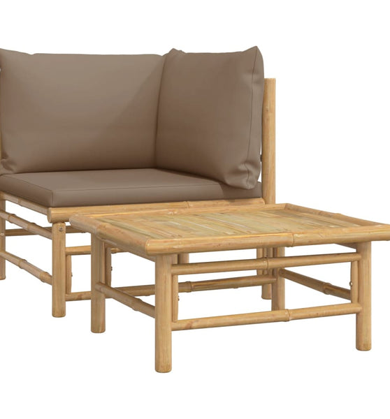 2-tlg. Garten-Lounge-Set mit Taupe Kissen Bambus